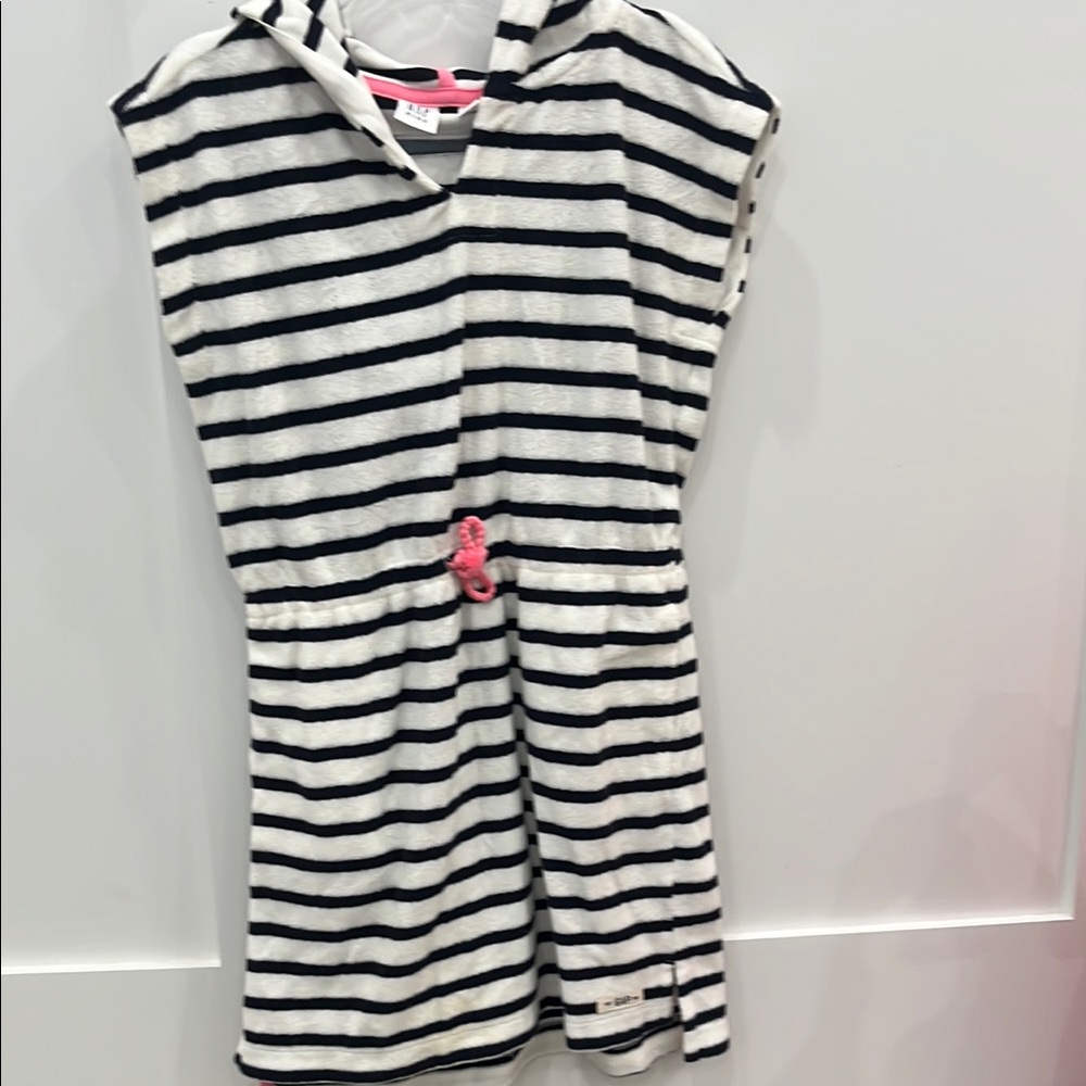 Striped Hooded pool Dress with Pink Accent